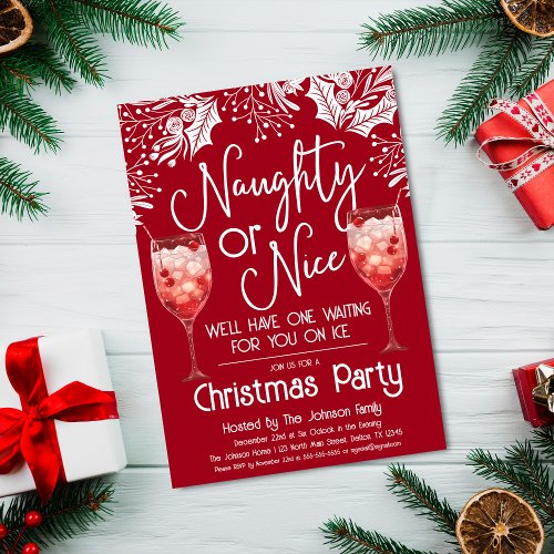 Naughty or Nice Mixed Drink Funny Christmas Party Invitation