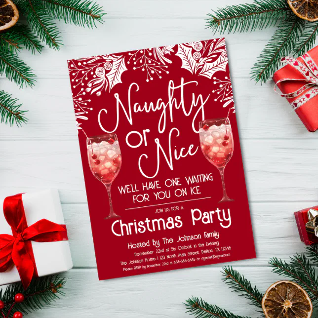 Naughty Or Nice Mixed Drink Funny Christmas Party Invitation Zazzle