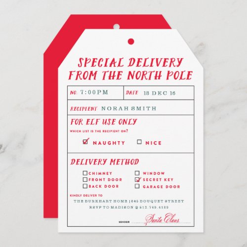 Naughty or Nice North Pole Delivery Party Invite