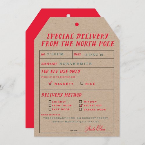 Naughty or Nice North Pole Delivery Party Invite
