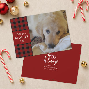 Naughty or Nice Red Plaid HAPPY HOLIDAYS Holiday Card