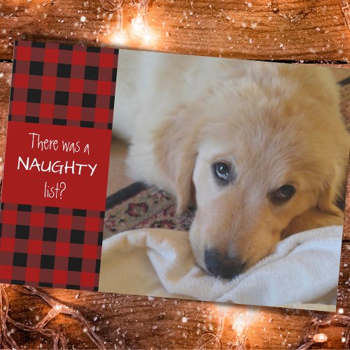 Naughty or Nice Red Plaid HAPPY HOLIDAYS Holiday Card