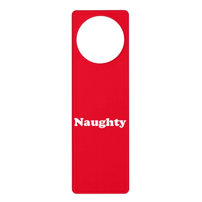 Naughty or Nice red white funny Door Hanger (Front)