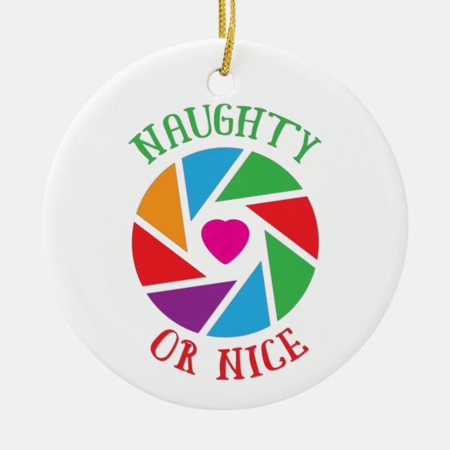 Naughty or Nice Santa Cam Funny Modern Christmas Ceramic Ornament (Front)