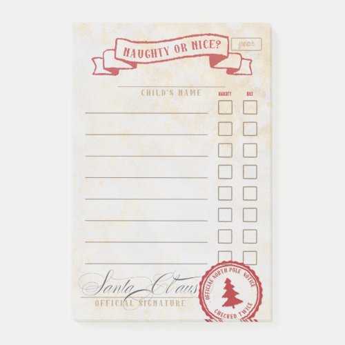 Naughty or Nice Santa Claus Checklist Post_it Notes