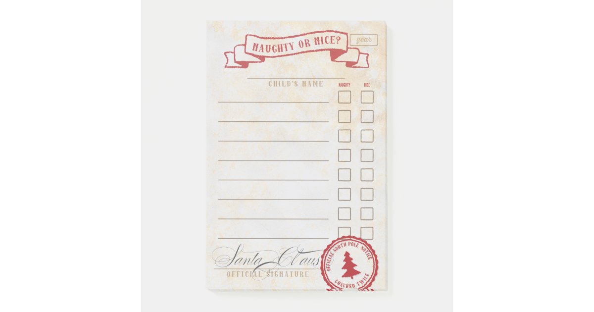 Naughty or Nice Santa Claus Checklist Post-it Notes | Zazzle