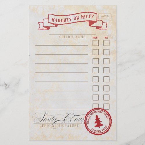 Naughty or Nice Santa Claus Checklist Stationery