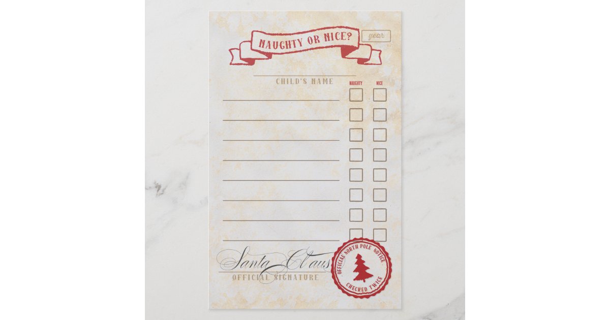 Naughty or Nice Santa Claus Checklist Stationery Zazzle