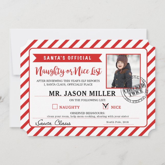 Naughty or Nice Santa Claus personal letter Invitation (Front)