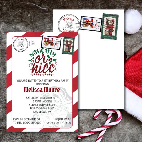 Naughty or nice santas letter north pole invitation