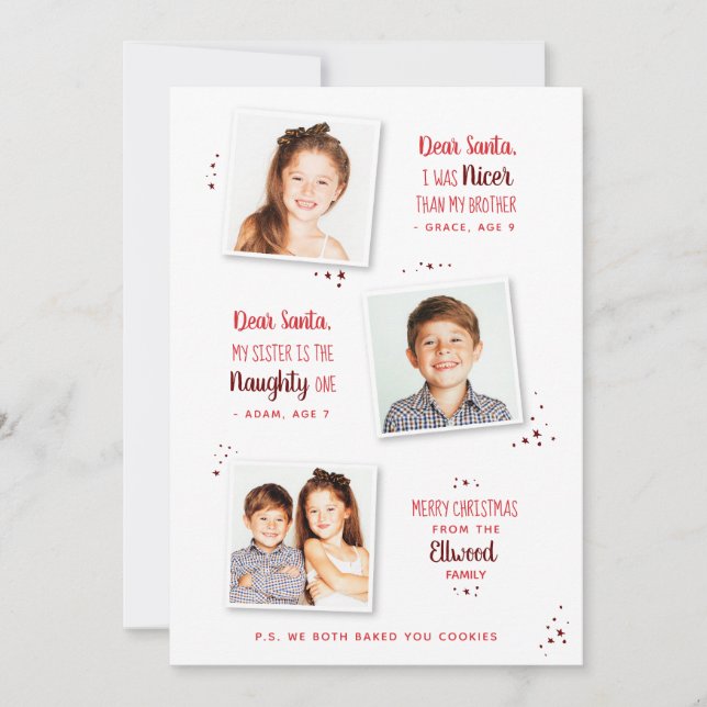 Naughty or Nice Sibling Funny Christmas Card (Front)