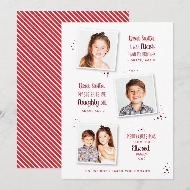 Naughty or Nice Sibling Funny Christmas Card (Front/Back)