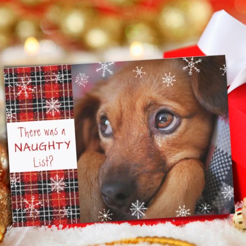 Naughty or Nice Snowflake Red Plaid HAPPY HOLIDAYS Holiday Card
