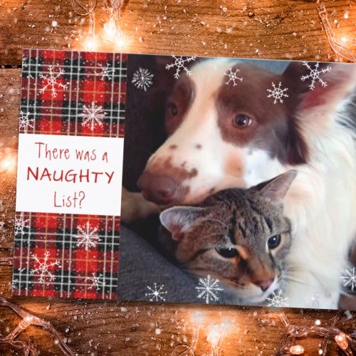 Naughty or Nice Snowflake Red Plaid Your Greeting  Holiday Card