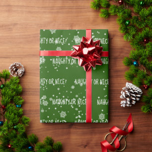NAUGHTY OR NICE Text In Snowflakes Wrapping Paper