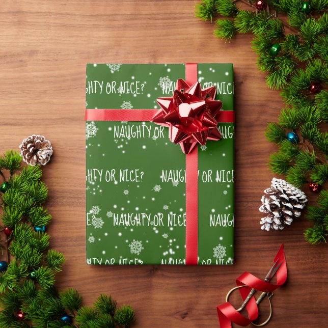 NAUGHTY OR NICE Text In Snowflakes     Wrapping Paper (Holiday Gift)