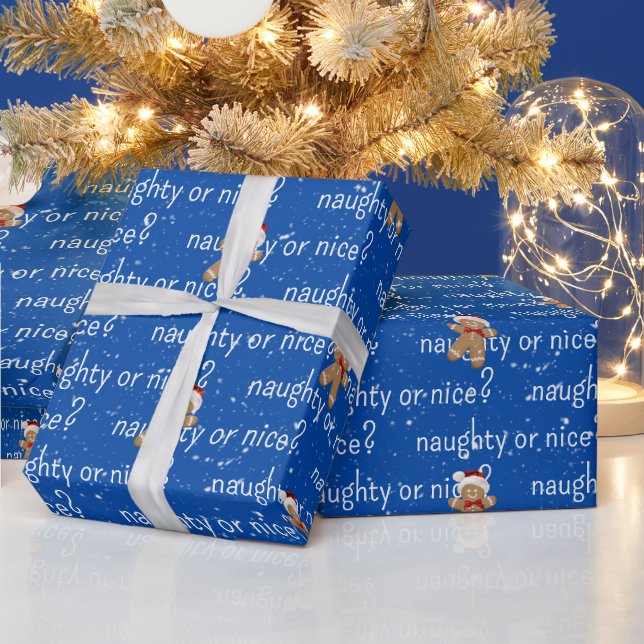 NAUGHTY OR NICE Text With Gingerbread Man Wrapping Paper (Holidays)