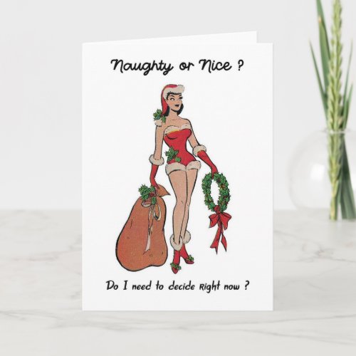 Naughty or Nice  Vintage Pin up Girl Christmas  Card