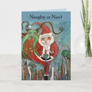 Naughty or Nice Whimsical Art Christmas Holiday Card