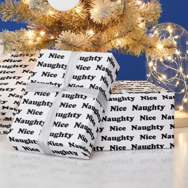 Naughty or nice white black modern funny cute wrapping paper (Holidays)