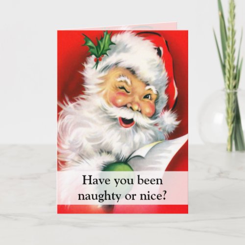 Naughty or Nice Winking Santa Greeting Holiday Card