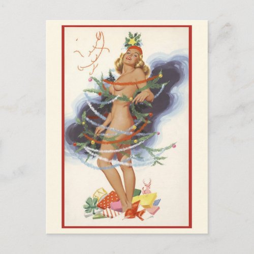 Naughty pin up girl Christmas Tree  postcard