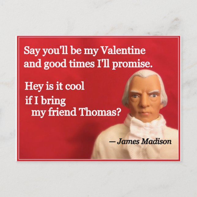 Naughty Presidential Valentine: James and Thomas Holiday Postcard (Front)