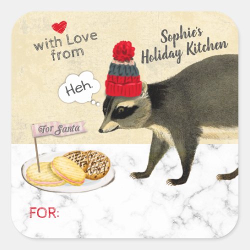 Naughty raccoon eats your Christmas cookies baking Square Sticker