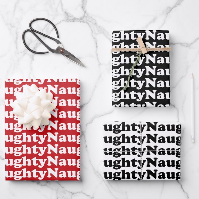 Naughty red white black pattern funny cute cool wrapping paper sheets (Front)
