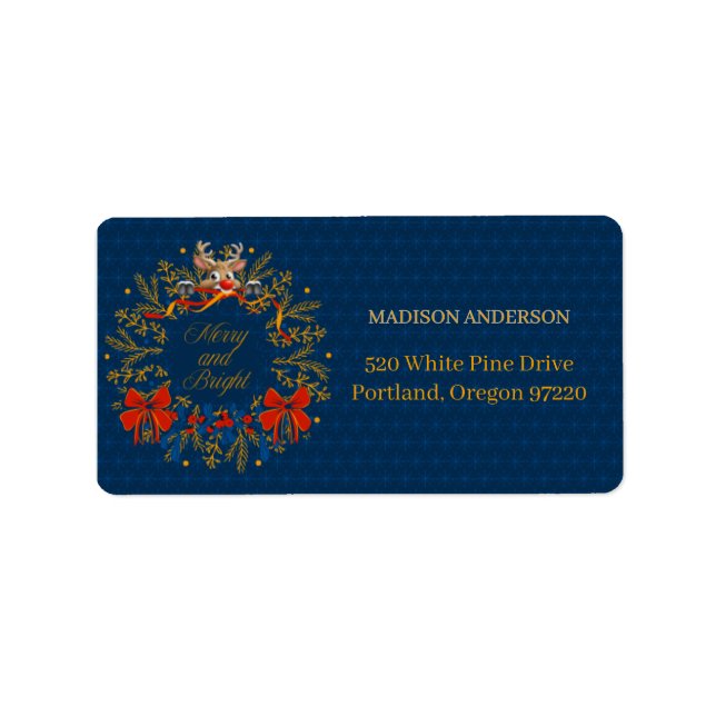 Naughty Reindeer Peeking Christmas Design in Navy  Label (Front)