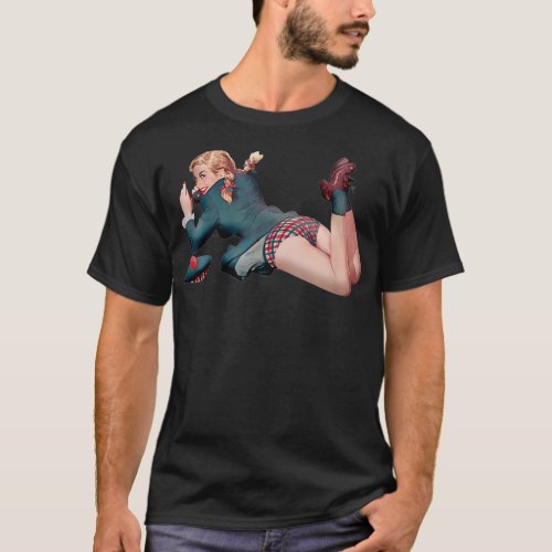 Naughty Retro Vintage Pin Up Girl Kicking Her Legs T_Shirt