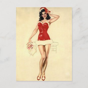 Naughty Secret Santa Pin Up Girl Holiday Postcard by VintageBeauty at Zazzle