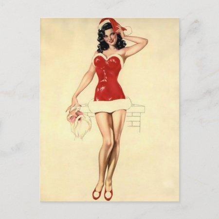 Naughty Secret Santa Pin Up Girl Holiday Postcard