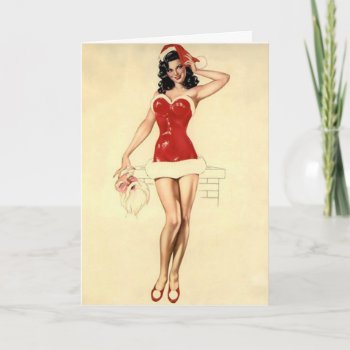 Naughty Secret Santachristmas Pin-up Greeting Card by VintageBeauty at Zazzle