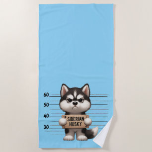 Naughty Siberian Husky Beach Towel