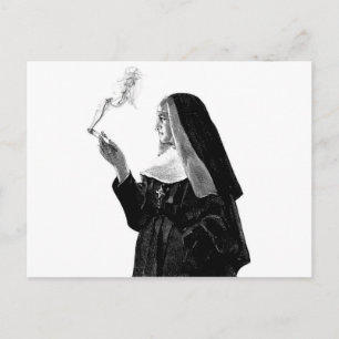 Naughty Smoking Nun Postcard