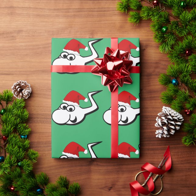 Naughty Sperm With Santa Hat Wrapping Paper (Holiday Gift)