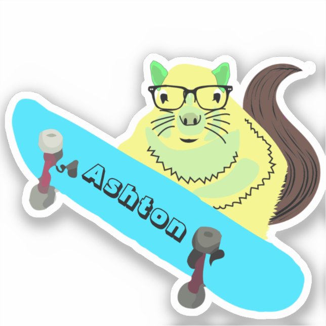Naughty Squirrel #1019 Custom Name Skate Sticker (Front)
