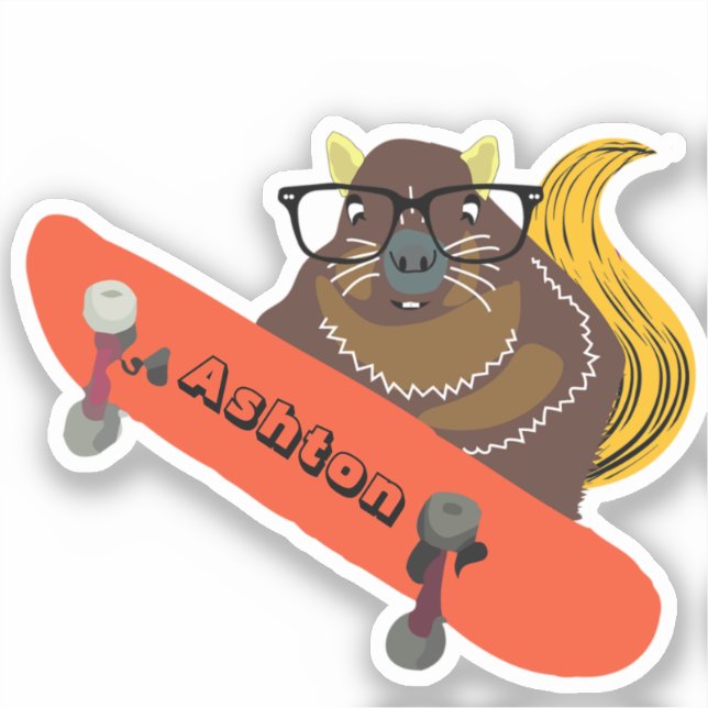 Naughty Squirrel #1033 Custom Name Skate Sticker (Front)