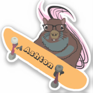 Naughty Squirrel #1037 Custom Name Skate Sticker