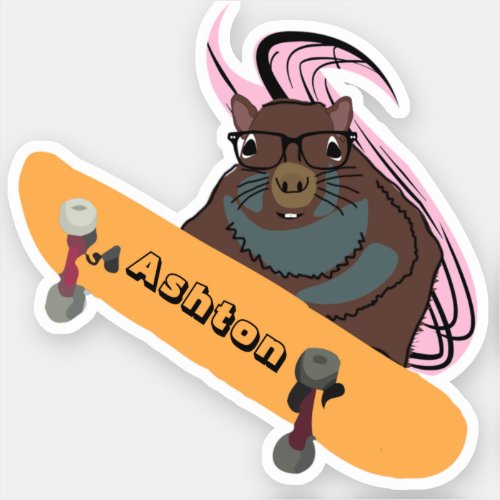 Naughty Squirrel 1037 Custom Name Skate Sticker