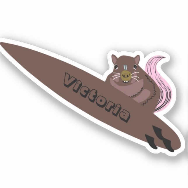 Naughty Squirrel #1064 Surfing Sticker (Front)
