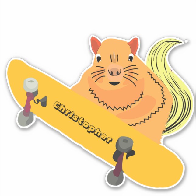 Naughty Squirrel #125 Skateboarding Sticker (Front)