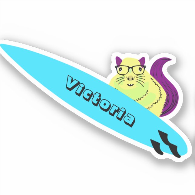Naughty Squirrel #1687 Surfing Sticker (Front)