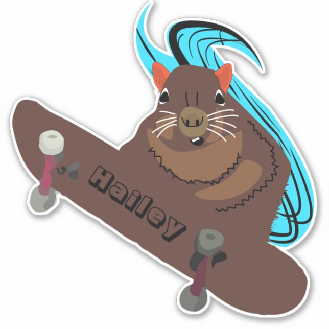 Naughty Squirrel #281 Hailey Skateboarding Sticker (Front)