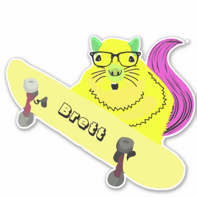Naughty Squirrel #312 Brett Skateboarding Sticker (Front)