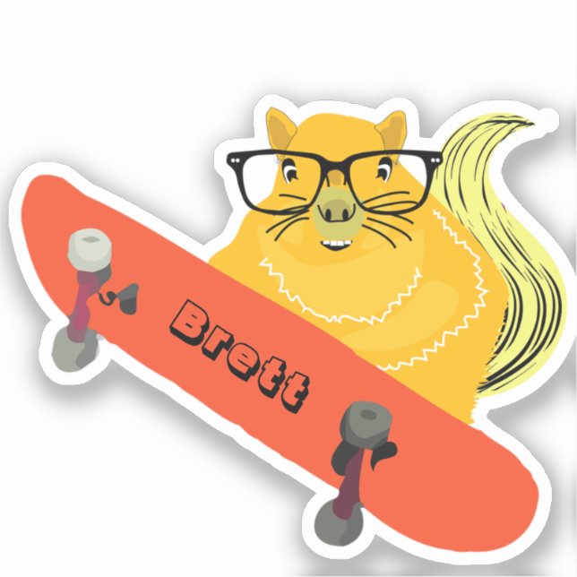 Naughty Squirrel #382 Brett Skateboarding Sticker (Front)