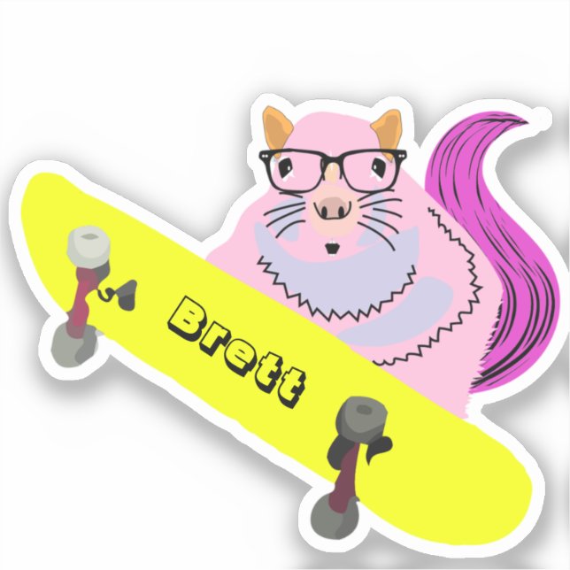 Naughty Squirrel #520 Brett Skateboarding Sticker (Front)