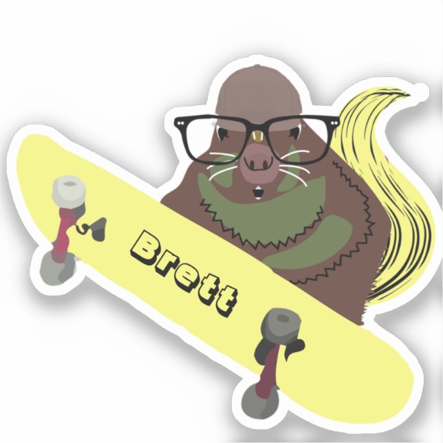 Naughty Squirrel #601 Brett Skateboarding Sticker (Front)