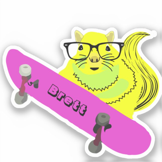 Naughty Squirrel #619 Brett Skateboarding Sticker (Front)
